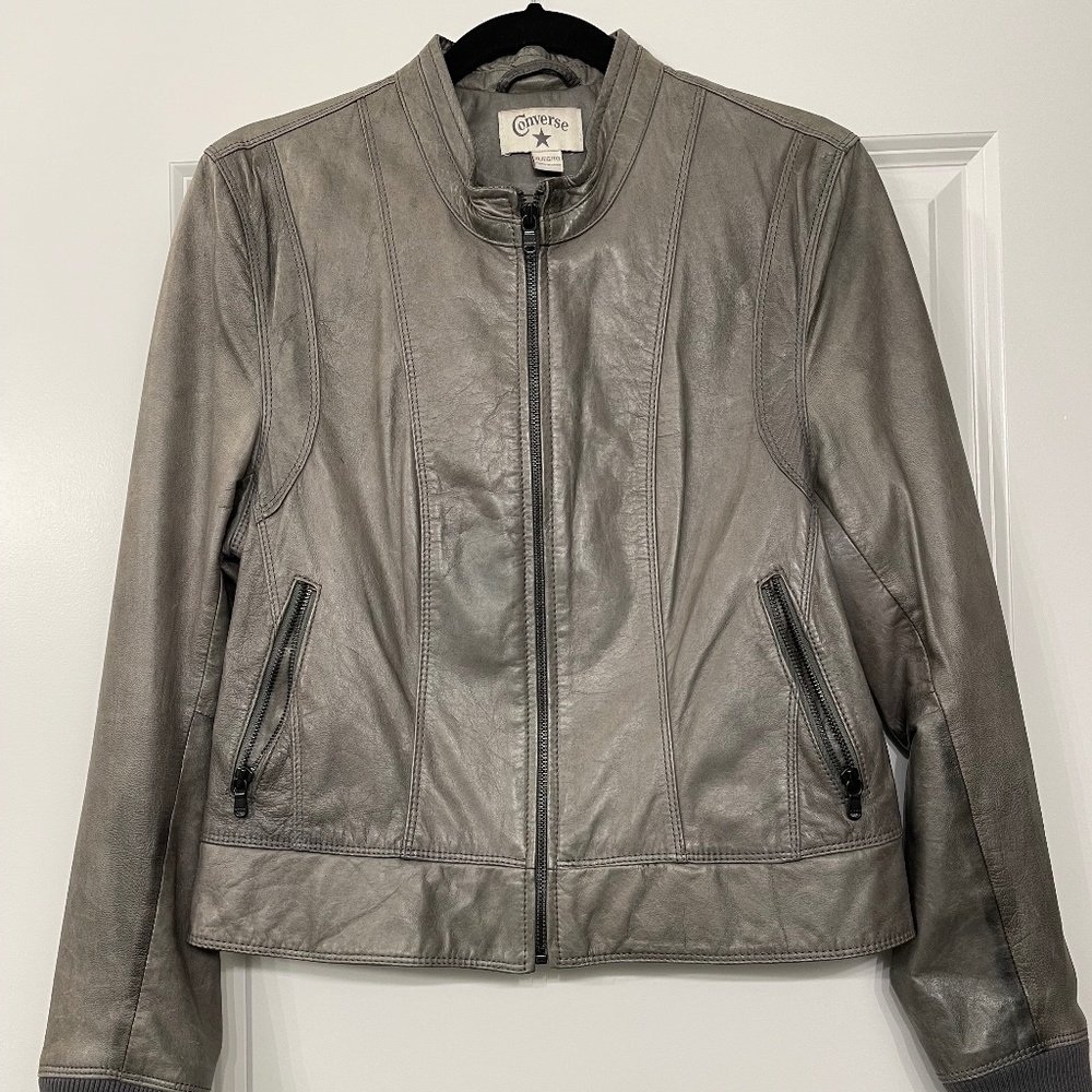 Women's Converse 100% Leather Bomber Jacket, Size XL